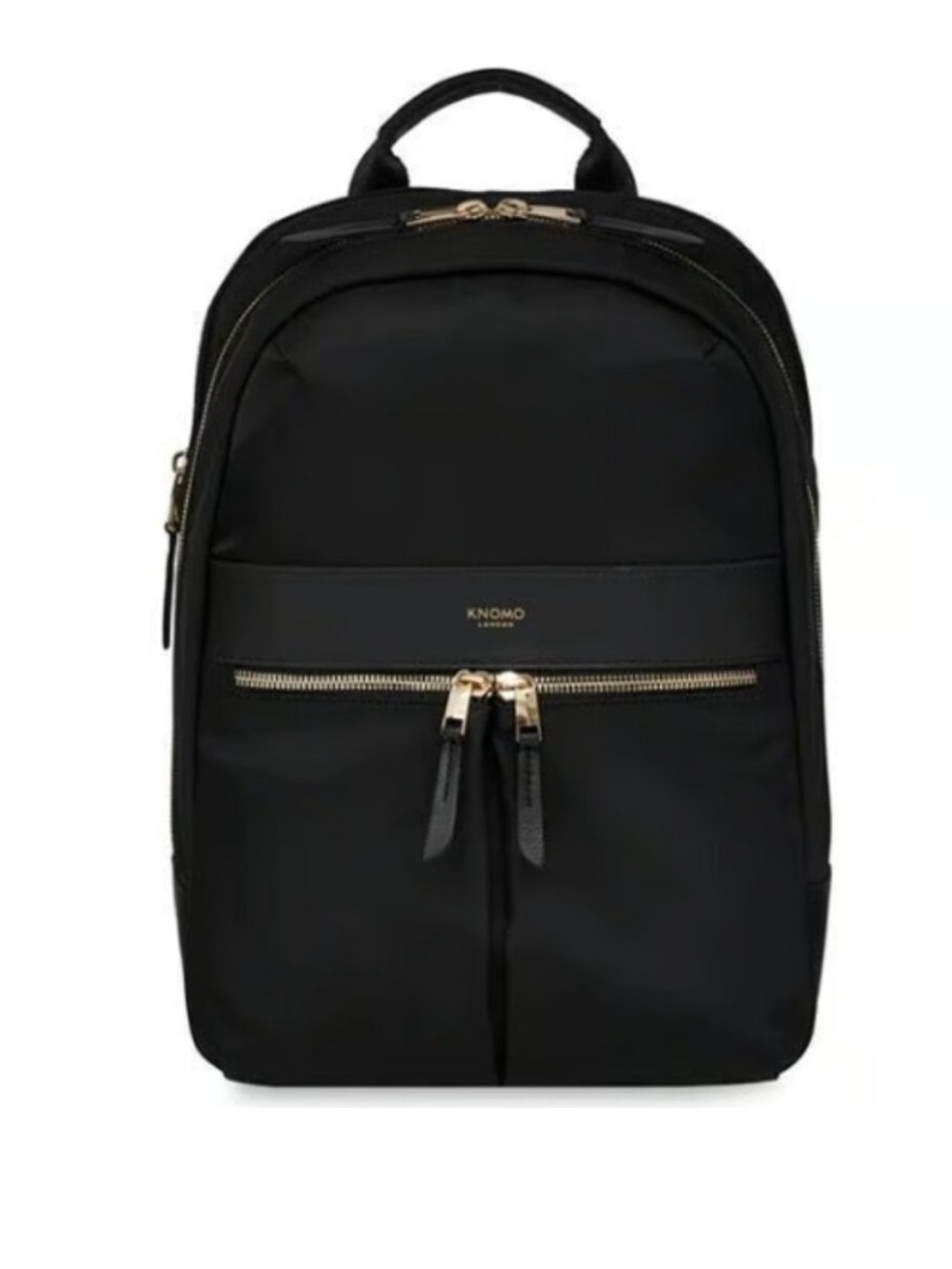 Knomo Black Nylon Backpack with Gold Hardware and leather accents